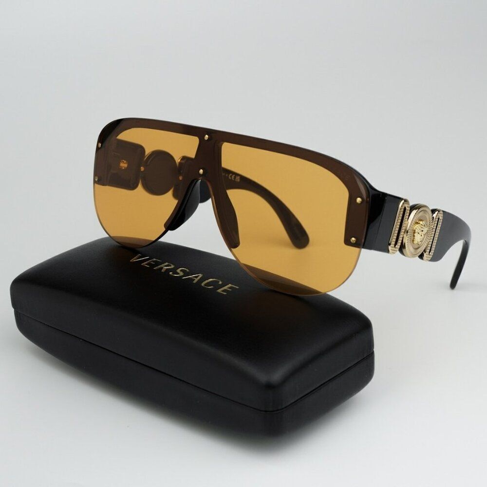 NEW Versace VE4391 GB1/7 Black Orange Shield Unisex Sunglasses